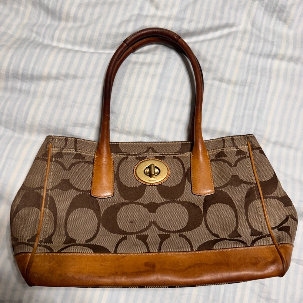 COACH Madeline E0826 12463 Handbag Size Medium Beige Monogram Satchel